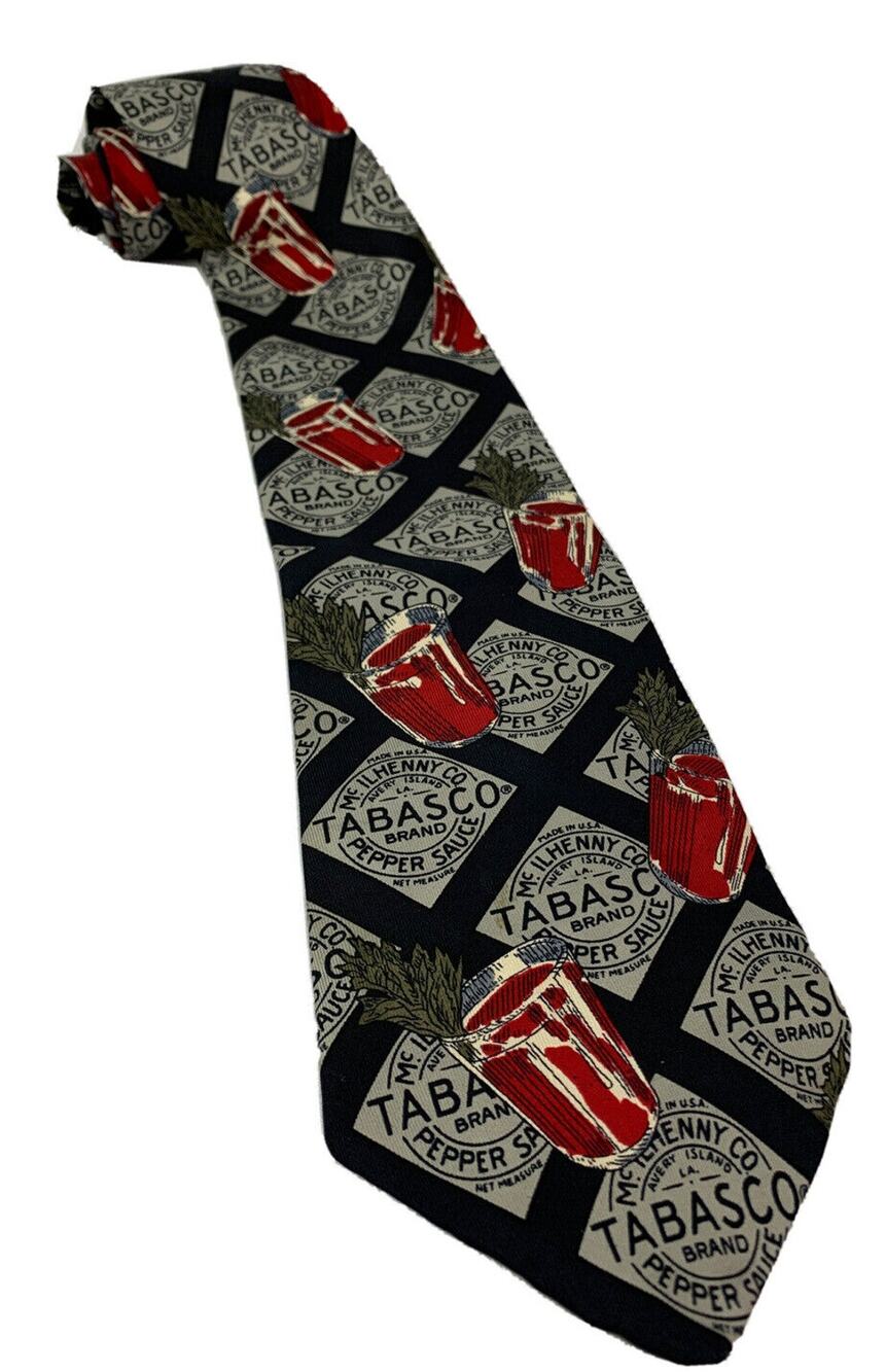 Tabasco Hot Sauce Bloody Mary Theme Black 57" Men's Necktie Silk Made‎ in USA